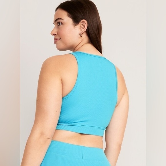 NWT! Casa Blue Rib-Knit Zip-Front Longline Bikini Swim Top - Size XS 🌸 - Picture 4 of 6